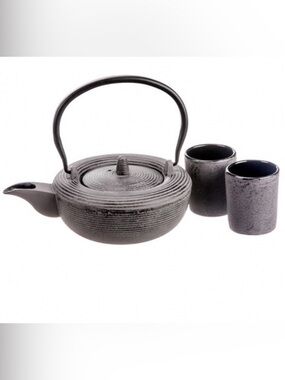 Gaia Cast Iron Teapot with Matching Cups - Slate Gray